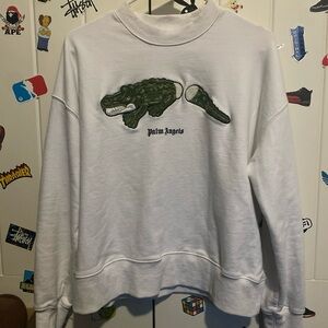 Palm Angels White Sweatshirt with Green Crocodile Patch